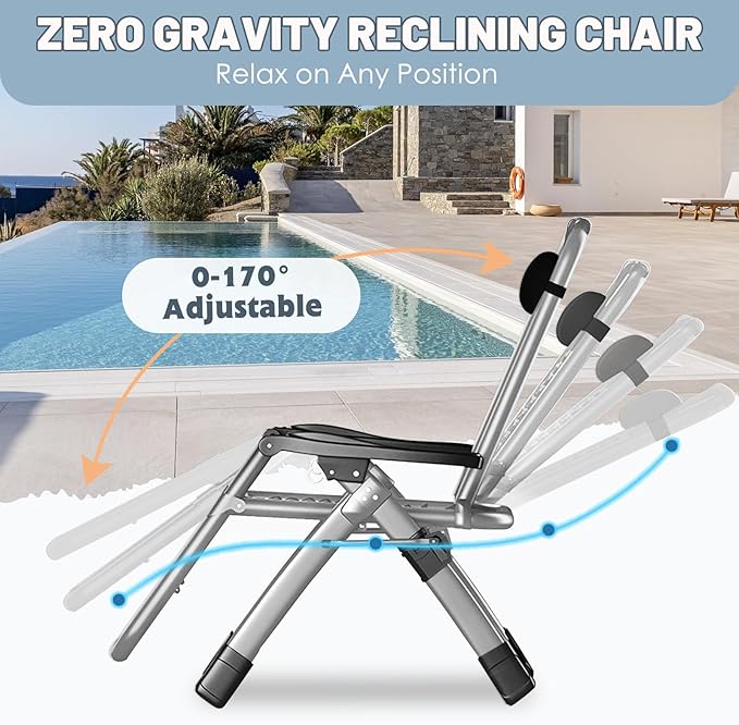 Slsy Zero Gravity Chair, Reclining Lounge Chair with Removable Cushion & Tray for Indoor and Outdoor - Photo 6