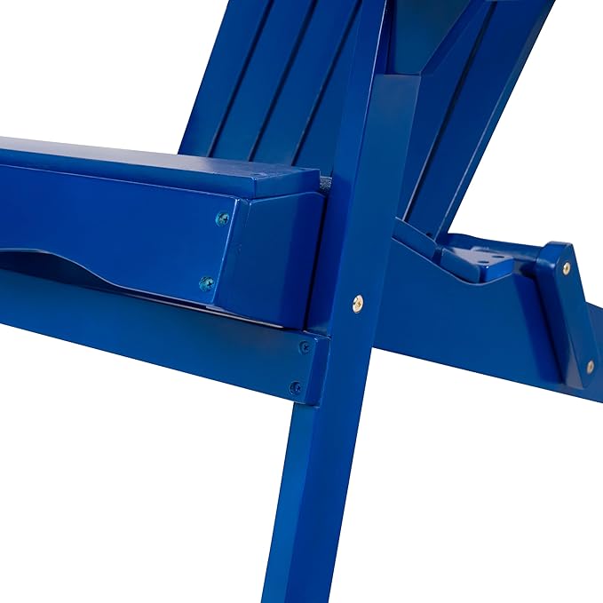 Folding Adirondack Chair, Outdoor Blue Adirondack Chairs with Wood Texture, Acacia Wood Fire Pit Chairs, All Weather, for Deck Backyard Patio Outdoor Garden