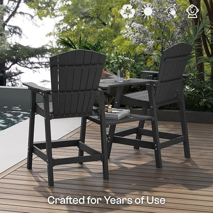 Tall Adirondack Chairs Set of 2 with Removable Tray, HDPE Bar Height Adirondack Bar Stools, High Back Patio Chairs for Balcony, Deck, Lawn, Backyard, All-Weather Outdoor Furniture, Gray