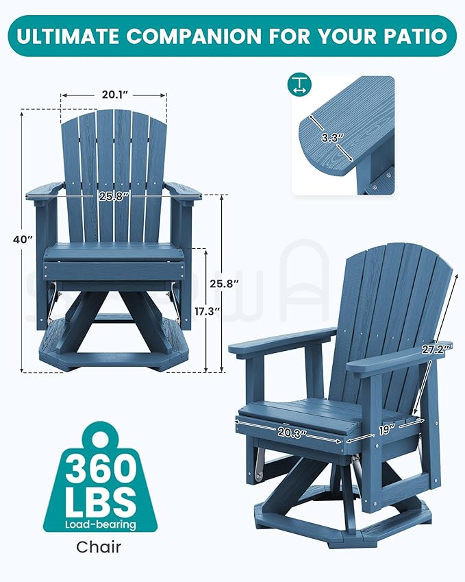 SERWALL Adirondack Swivel Glider Chair, HDPE Glider Set of 4 for Outdoor, All-Weather Glider Chair for Porch, Balcony - Photo 3