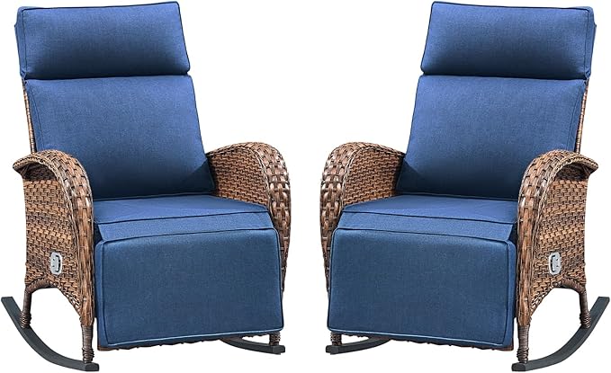 Belord Zero Gravity Swivel Rocking Recliner Chair - Wicker Outdoor Rocking Chairs Set of 2 with Adjustable Backrest &