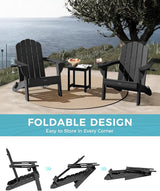 Adirondack Chairs Set of 4, Foldable Adirondack Chairs with 2 Cup Holder, Wood Texture HDPE Fire Pit Chairs - Photo 8