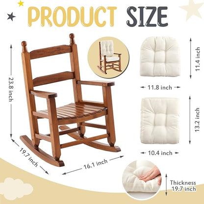 Kids Rocking Chair Cushion Pad Set Toddler Rocking Chair Indoor Outdoor Wooden Rocker Child Patio Rocker for Porch Balcony Lawn Indoor Outdoor(Brown,Ages 2-5)