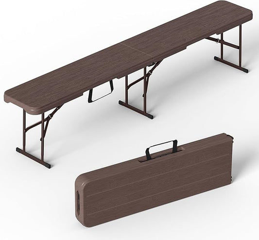 6 Foot Folding Bench, Portable Plastic Folding Bench Seat, Foldable Seat for Indoor Outdoor Picnic Camping Dining, Soccer Garden Multipurpose Entertaining Activities, Brown, 1 Pack