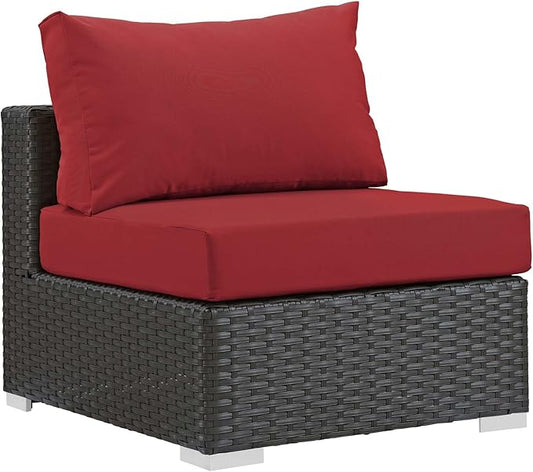 Modway EEI-1854-CHC-RED Sojourn Wicker Rattan Outdoor Patio Sunbrella Fabric, Armless Chair, Canvas Red