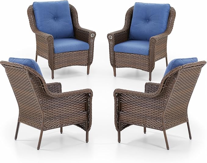 Patio Wicker Chairs Outdoor Furniture Chair - Set of 4 Outside All Weather Lawn Dining Brown Rattan Armchair with High - Photo 1