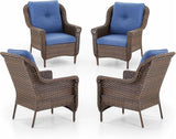 Patio Wicker Chairs Outdoor Furniture Chair - Set of 4 Outside All Weather Lawn Dining Brown Rattan Armchair with High - Photo 1