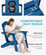 Folding Adirondack Chair, HDPE Adirondack Chair with 2 Cup Holders, Pre-Assembled Outdoor Fire Pit Chairs for Patio - Photo 4