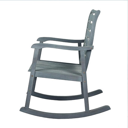 Eyely KCR101B Carrie Modern Slat-Back 300-Lbs Support Acacia Wood Patio Outdoor Rocking Chair for Garden, Lawn, Backyard, Pool, Deck, Beach, Firepit, Gray