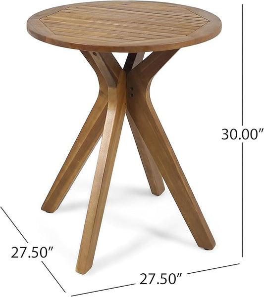 Merax Outdoor Coffee Table 27.5" Round Acacia Wood Patio Side Table, X-Shaped Base Support, Slat Tabletop Design, Teak
