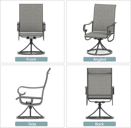Patio Swivel Chairs Set of 6, Outdoor Dining Chairs with High Back, All-Weather Swivel Rocker Chair with Sturdy Metal Frame for Outdoor Poolside Lawn Garden, Grey