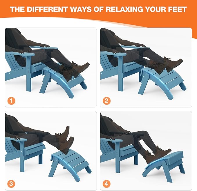 YEFU Adirondack Ottoman, Patio Foot Rest, Adirondack Foot Rest, Folding Adirondack Footstool, Weather Resistant for Adirondack Chair, Widely Used for Outdoor, Porch, Backyard, Garden, Fire Pits-Blue