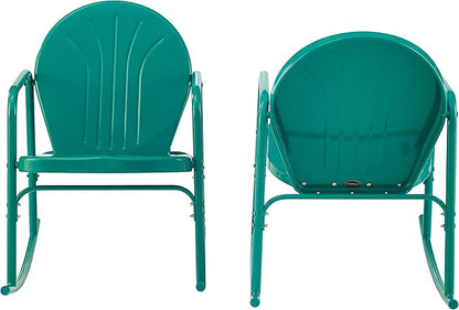 Crosley Furniture Griffith Retro Metal Outdoor Rocking Chairs, Set of 2, for Porch, Deck, Balcony, Backyard, Turquoise Gloss