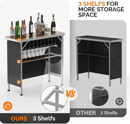 VINGLI 39" Portable Bar Table, Mobile Bar Table for Events, Party, Camping, Picnic, Tradeshow, Outdoor & Indoor with Black Skirt Carry Bag（Natural）