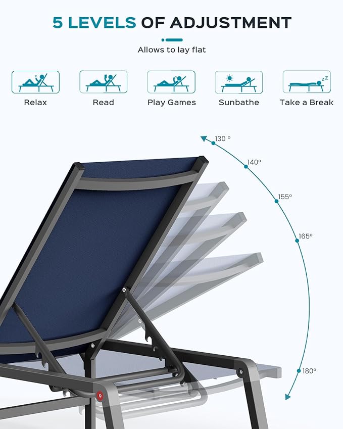 Patio Chaise Lounge Chair Set of 4, Foldable Lounge Chair for Outside, Aluminum Chairs with 5 Adjustable Backrest - Photo 7
