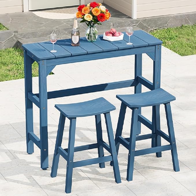 3 Piece Outdoor Bar Set, 42" Rectangular Pub Height High Top Bar Table & 2 Outdoor Bar Stools for Patio, Garden - Photo 9
