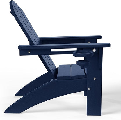 WestinTrends Malibu 3-Piece Kids HDPE Adirondack Chairs Set with Square Side Table and Cup Holders, Navy Blue
