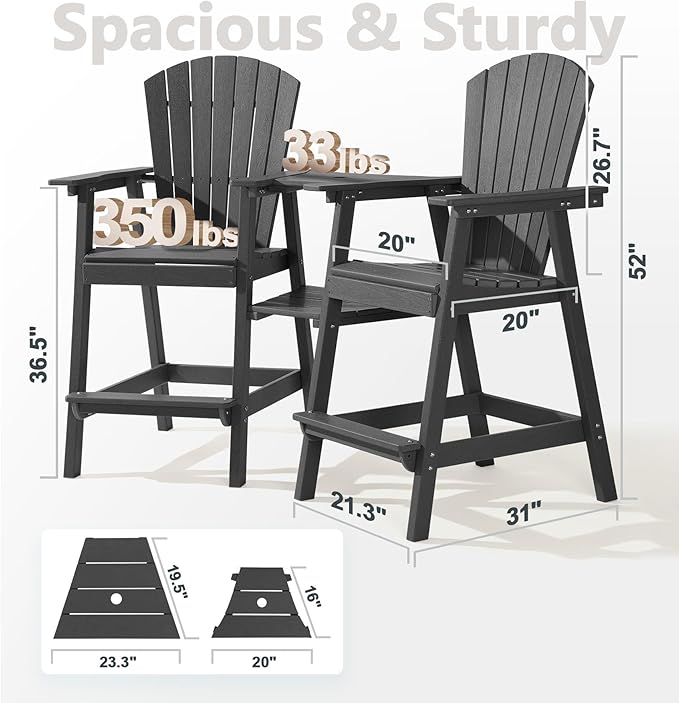 PASAMIC Tall Adirondack Chairs Set of 4, All-Weather HDPE Patio Chairs with Double Connecting Trays - Photo 2