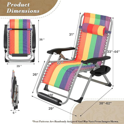 Athena Collection Zero Gravity Outdoor Lounge Chair with Cushion, 29" Width Pool Lounge Lawn Chair Reclining with Cup Holder Foot Pad, Outdoor Chaise for Beach Patio Backyard Outside, Rainbow