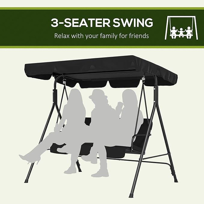 Outsunny 3-Seat Outdoor Patio Swing Chair with Removable Cushion, Steel Frame Stand and Adjustable Tilt Canopy for Patio - Photo 5