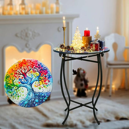 Fashion&cool Outdoor Side Tables, 14" Round Patio Side Table, Weather Resistant Metal End Table Side Table for Patio Yard Porch Balcony Garden Bedside, Plant Stand for Indoor Outdoor
