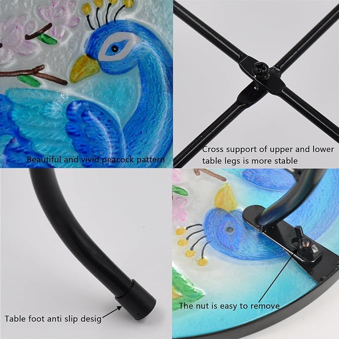 Side Table Outdoor Round End Table Metal Patio Table Glass Coffee Tea Table Nightstand for Living Room Bedroom Indoor Outdoor Use