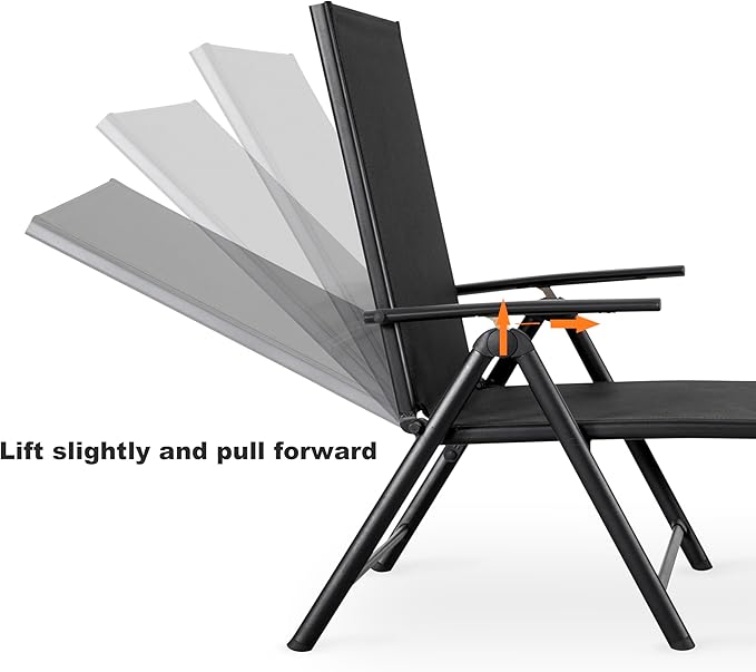 NUU GARDEN Folding Beach Lounge Chair 2-Pack,Chaise Lounge with Iron Frame and Breathable Textilene Fabric for Beach, Yard, Pool and Patio, Grey