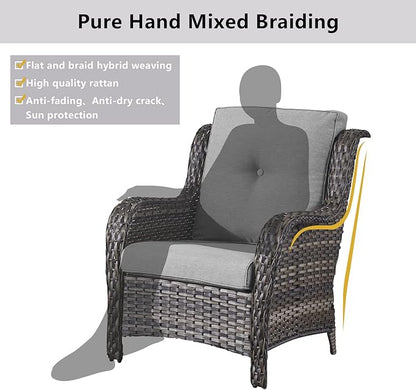 Belord 6 Pieces Patio Furniture Set Outdoor Wicker Furniture, 2 Patio Wicker Chairs with 1 Loveseat Sofa, Coffee Table and Ottomans, Patio Conversation Set for Porch Garden Deck Balcony Poolside