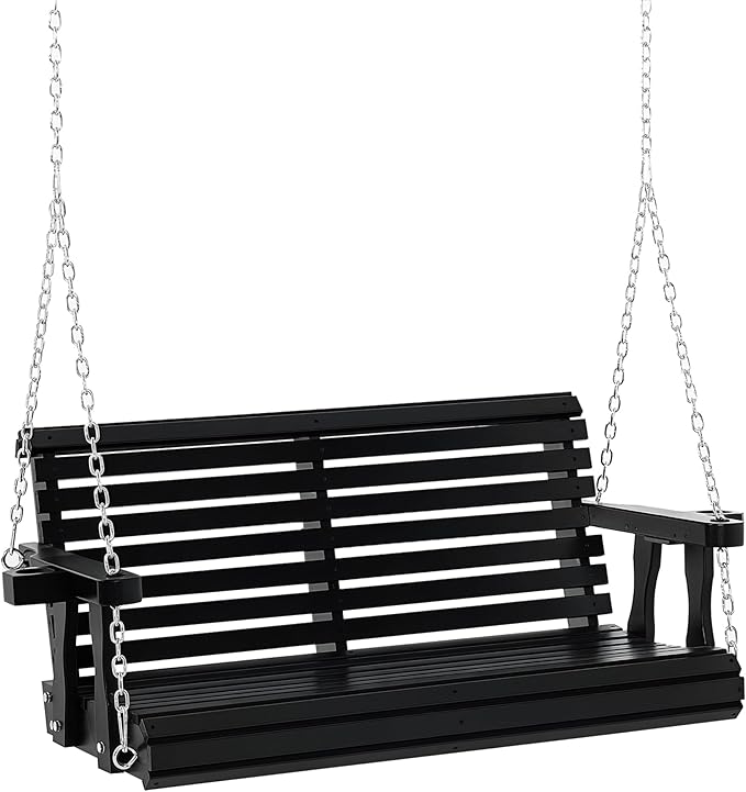 Outsunny Porch Swing with Chains and Cupholders, 2 Person Wooden Patio Swing Chair, 440 lbs. Weight Capacity, for Garden - Photo 1