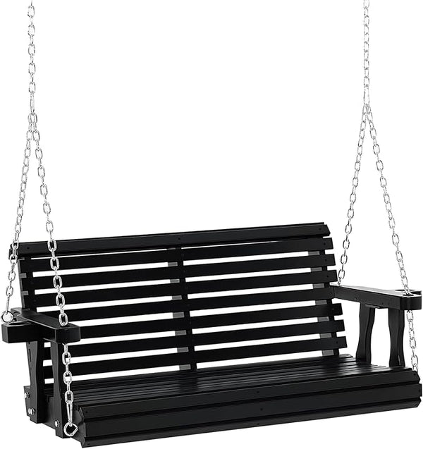Outsunny Porch Swing with Chains and Cupholders, 2 Person Wooden Patio Swing Chair, 440 lbs. Weight Capacity, for Garden - Photo 1