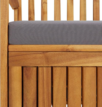vidaXL Patio Storage Bench 47.2", Solid Acacia Wood, Dark Gray Cushion, Ample Storage Compartment, ic Style, Home and Garden Furniture