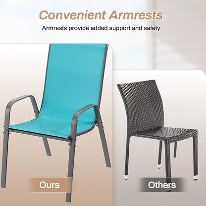 TLSUNNY Patio Chairs, Stackable Textilene Outdoor Dining Furniture for All Weather, with 17.7″ Wide Seat & Metal Frame, for Garden, Backyard, Deck, Restaurant, Poolside (4, Turquoise Blue, 26.4″)