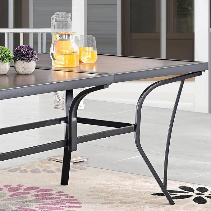 Outdoor Dining Table 63" Rectangular Metal Patio Dining Table for 6 with Wood Grain Tabletop Galvanized Steel Frame