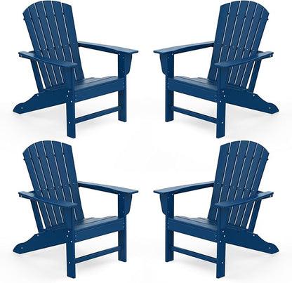 IVY&LANE Adirondack Chairs Set of 4 | HDPE Plastic | Outdoor Fire Pit Chairs | Oversized | All-Weather | Blue | for Outside Deck Backyard Patio Poolside Porch Lawn