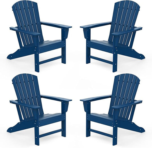 IVY&LANE Adirondack Chairs Set of 4 | HDPE Plastic | Outdoor Fire Pit Chairs | Oversized | All-Weather | Blue | for Outside Deck Backyard Patio Poolside Porch Lawn