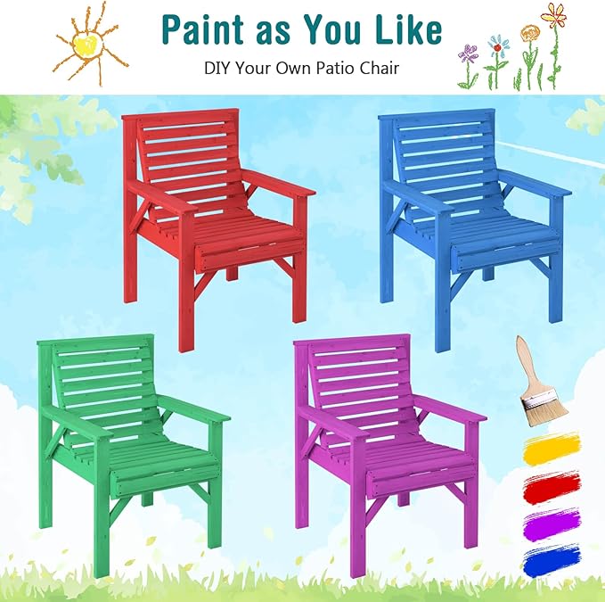 Giantex Set of 2 Outdoor Patio Dining Chairs, Solid Wood Bistro Chairs, Inclined Backrest, Wide Seat, Indoor Outside Chairs for Garden Lawn Porch Yard