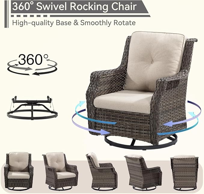 5 Piece Patio Furniture Set, 3-Seater Couch, 2 Swivel Glider Chairs and 2 Side Tables - Photo 5