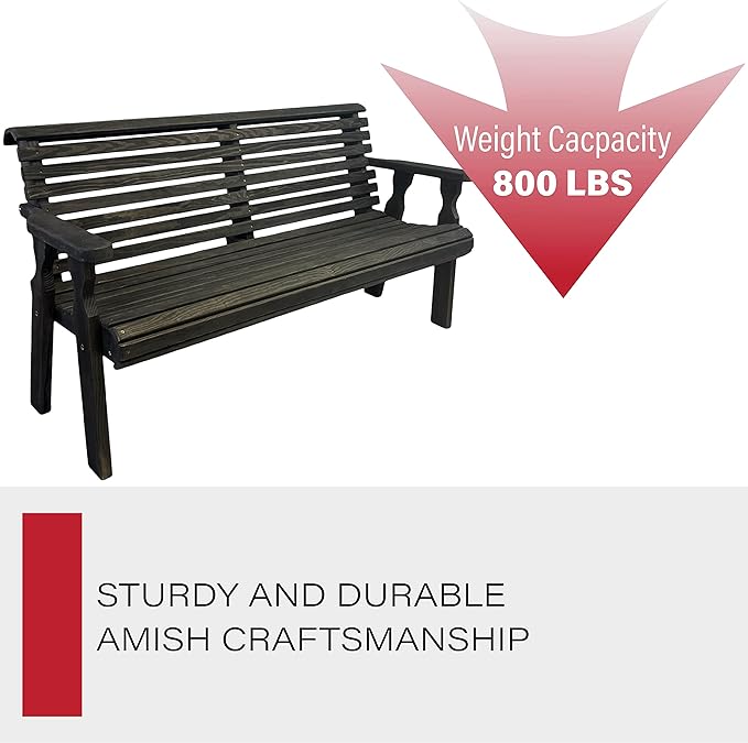 Amish Casual Heavy Duty 4 Foot Roll Back Outdoor Bench in Black Stain - Amish Made in The USA from Treated Pine for Outdoor Durability, 700 Lb Weight Capacity