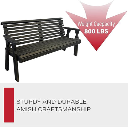 Amish Casual Heavy Duty 4 Foot Roll Back Outdoor Bench in Black Stain - Amish Made in The USA from Treated Pine for Outdoor Durability, 700 Lb Weight Capacity