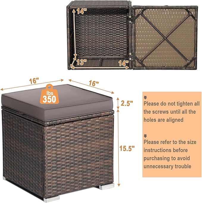 RELAX4LIFE Wicker Outdoor Storage Ottoman, 2-Piece Rattan Footstool w/Removable Cushion - Photo 3