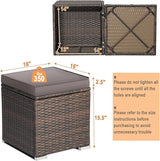 RELAX4LIFE Wicker Outdoor Storage Ottoman, 2-Piece Rattan Footstool w/Removable Cushion - Photo 3