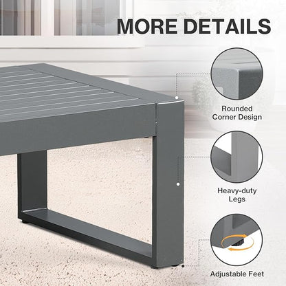 Aoodor Aluminum Patio Furniture Coffee Table, Modern Rectangle All-Weather Patio Metal Coffee Side Table for Outside, for Balcony, Garden, Yard, Grey