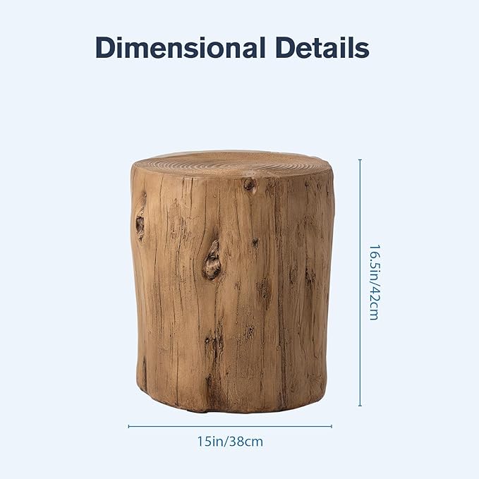 HOMPUS Concrete Outdoor Side Table Set of 2, 2 Piece Tree Stump Modern Round Coffee Table Accent Table Set Plant Stand Faux Wood End Table Garden Stool for Patio,Home Decor, Living Room, Oak