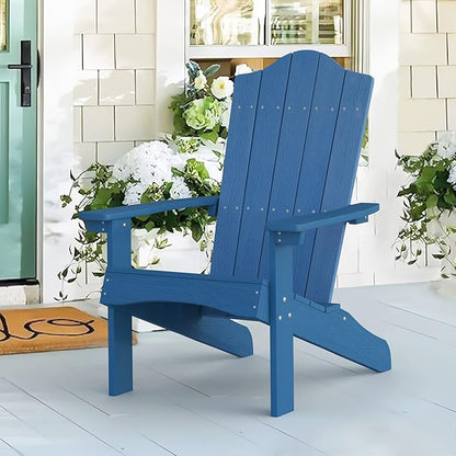 LUE BONA Adirondack Chair, Navy Blue Poly Adirondack Fire Pit Chairs, Modern Plastic Adirondack Chair Weather Resistant for Patio, Porch, Deck, Pool, Garden, Backyard