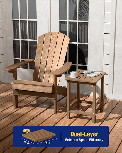 YEFU Outdoor Side Table for Patio: 16" HIPS Weather - Resistant Adirondack Tables Set of 2 - Small Square End Tables for Backyard Pool Porch Balcony - Indoor Outdoor Durable Table Teak