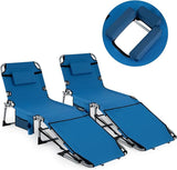COSTWAY Tanning Chair with Face Hole, Folding Sun Bathing Lounge Chair with Armrest, Side Pocket & Protective Flap - Photo 1