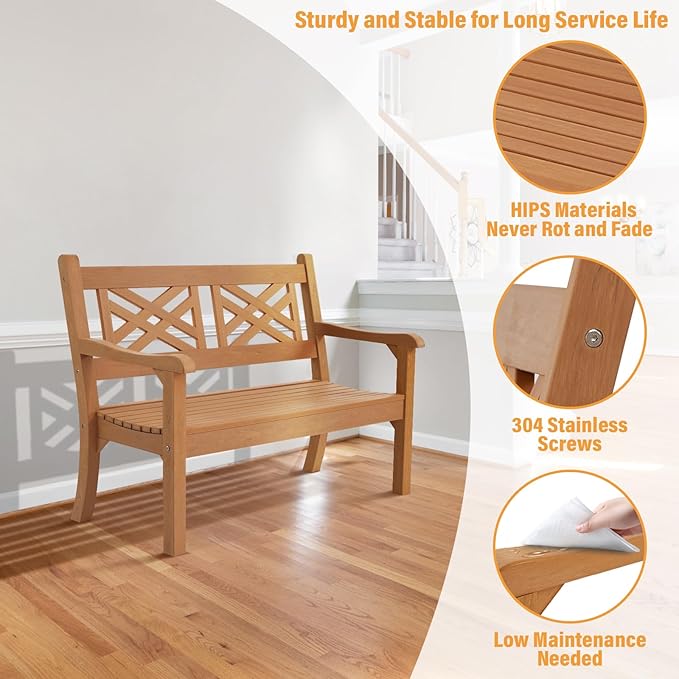 Psilvam 49''W All-Weather Poly Lumber Outdoor Bench – 2- Person Garden Bench with Decorative Backrest & Curved Armrests - Photo 4