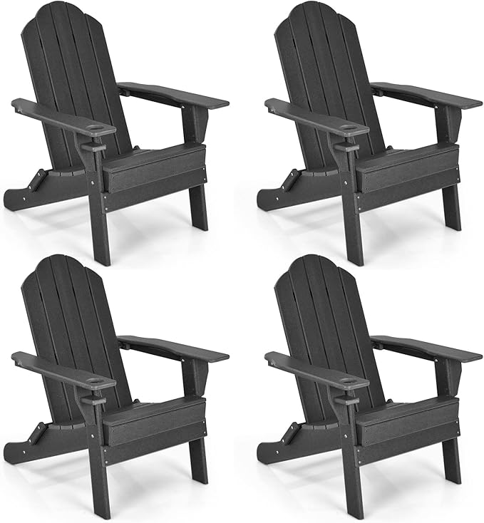 Giantex Set of 4 Adirondack Chair Outdoor Fire Pit Chairs, HDPE Weather Resistant Patio Chair for Campfire,Deck, Garden, Yard, Lawn Furniture Porch and Lawn Seating Composite Chairs