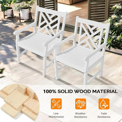 VINGLI Outdoor Dining Chairs, Heavy Duty 330 LBS Wooden Patio Chairs with Comfortable Backrest, Solid Wood Patio Dining Chairs Garden Chairs for Yard, Front Porch and Deck (White, 1 PCS)