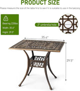 Outvita Patio Side Table, 35.4in Outdoor Square Cast Aluminum Bistro Table with Umbrella Hole and Antique Design for - Photo 3